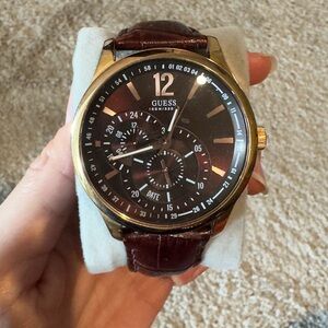 Guess Brown Leather Strap Watch